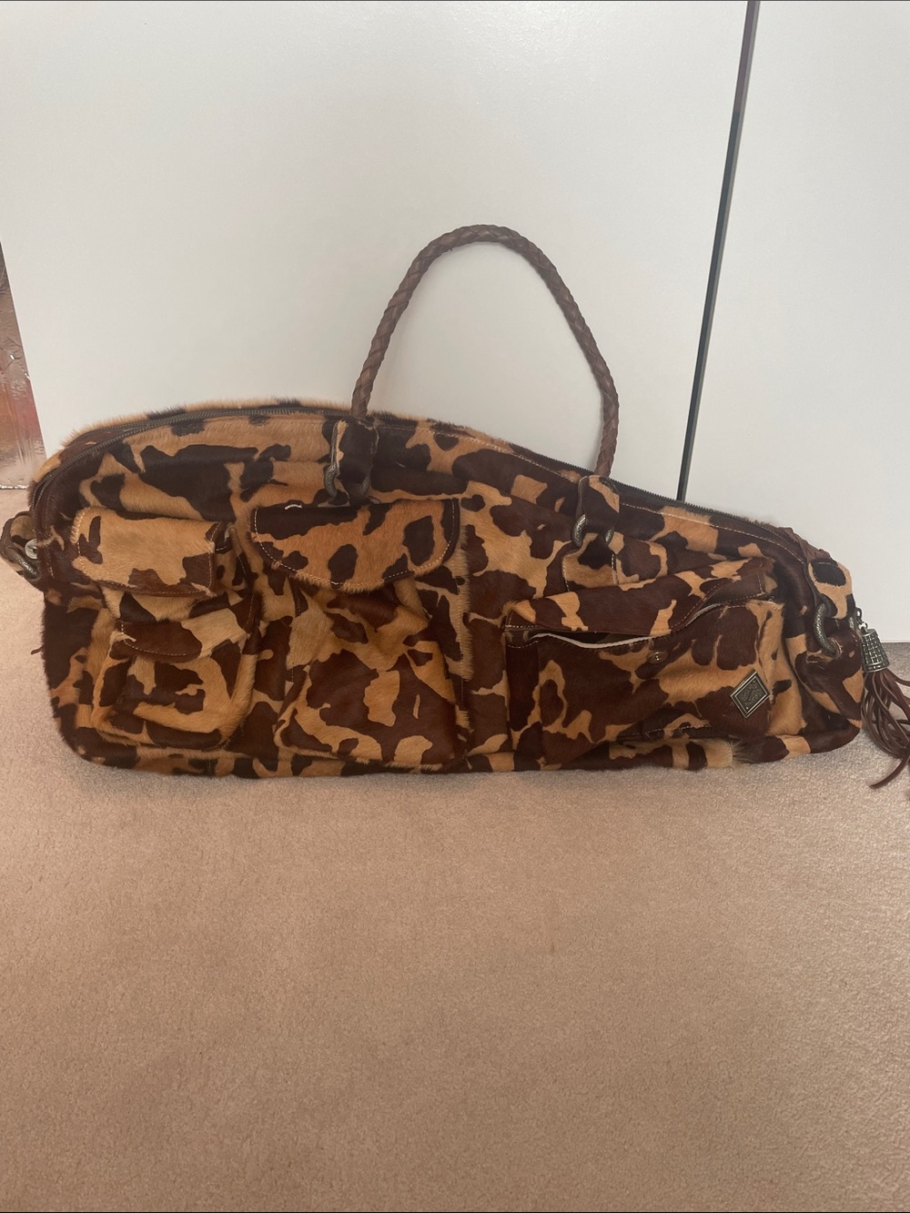 Leopard Print calf hair Tennis Bag - Brown & Tan